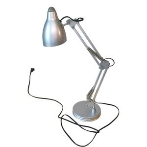 Underwriters Laboratory Free Standing Desk Lamp Articulating Arm Metallic Silver
